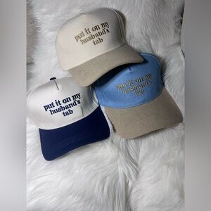 PUT IT ON MY HUSBANDS TAB trucker hat new navy blue cap 2 for $40